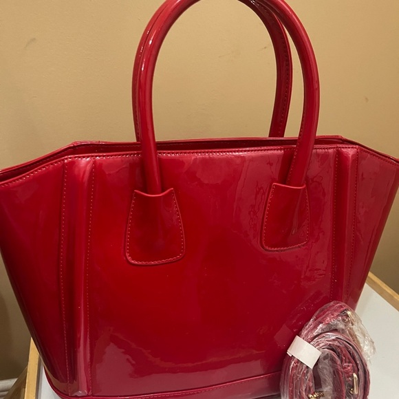 Jeanne Lottie Handbags - Jeanne Lottie Red Patent Tote Bag Glossy Handbag Top Handle Structured Satchel